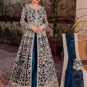LATEST INDIAN/PAKISTANI EMBROIDERY <b>BRIDAL</b> <b>JACKET</b> WITH LEHENGA DRESS Embellished WITH CRYSTAL GLASS BEADS,STONE,DABKA Work@ 2023 - Product Image 1