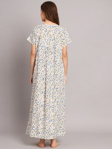 Camisón de Encaje 100% Algodón para Mujer, Mangas Medias, Largo Completo, Tela Transpirable, Cuello con Estampado Floral, Elegante, Primavera, Otoño, Verano - Product Image 2