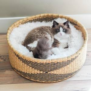 Accessoires élégants pour chiens lit rond pour animaux de compagnie nouveau design panier en jonc de mer naturel lits pour chiens et chats - Product Image 4