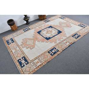 Alfombra turca Vintage, bohemio, Beige, azul, 5,8x8,7 pies, área grande, lana Kilim con respaldo de látex, patrón de retazos para habitación de pasillo - Product Image 2