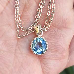 Navya Craft 925 <b>Solid</b> Sterling White Gold Handmade Women's <b>Necklace</b> Blue Topaz for Christmas Anniversary Valentine's Day - Product Image 4