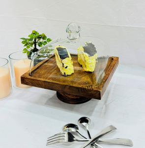 Glass Cloche with Wooden <b>Stand</b> Square <b>Cake</b> <b>Stand</b> with <b>Dome</b> Cupcake & Pastry <b>Stand</b> Glass Dessert <b>Dome</b> Functional <b>Cake</b> Container - Product Image 4