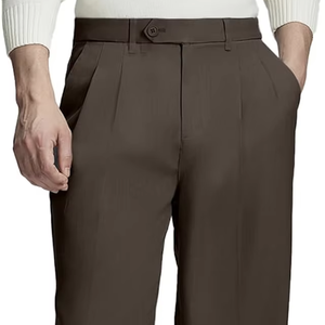 Pantalon de travail décontracté à jambes larges plissé pour homme, coupe décontractée, style old money, vintage - Product Image 1