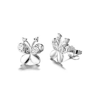 Orecchini a perno vintage a forma di farfalla in oro, argento sterling, oro bianco e giallo, con zirconi a forma di fiore, per fidanzamento - Product Image 1