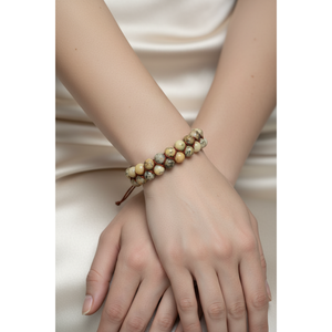 Bracciale in Pietra Naturale Opale Giallo 8mm a Doppia Fila con Macramè - Product Image 2