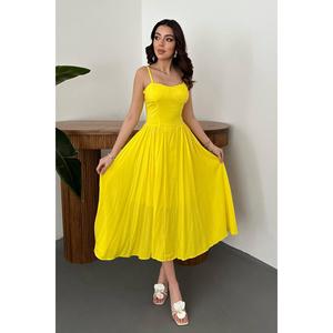 Vestido Largo Amarillo con Volantes y Copas en el Busto - Amarillo - Product Image 2