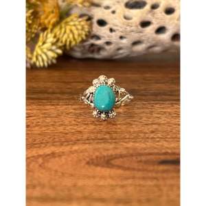 Bague en turquoise de Kingman et argent sterling, fabrication Navajo, bijou de collection culturelle, taille 9 - Product Image 1