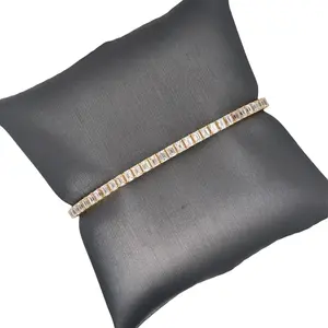 18K Yellow Gold Plated Vintage Style Emerald Cut Diamond Bangle <b>Bracelet</b> Simply Designed Women's Statement Piece - Product Image 3