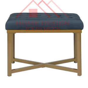 Pouf Ottoman Moderne avec Cadre en Métal Doré et Assise en Tissu Gris, Fait Main, Décoration d'Intérieur - Product Image 2