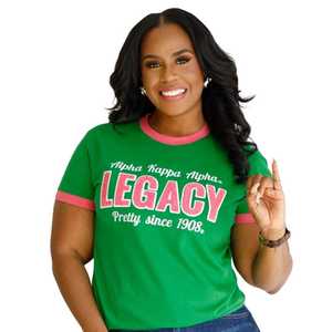 Green XAKA Legacy T-<b>Shirt</b> Unisex <b>Short</b> <b>Sleeve</b> Tee with Pink and <b>White</b> Lettering, Comfortable Sorority Pride Greek Casual Wear - Product Image 1