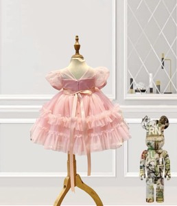 Nuevos productos de lujo para niños Vestido de tul de princesa rosa con mangas Vestido en capas para niños de 1 a 10 años - Product Image 4