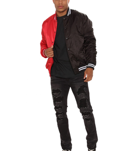 แจ็กเก็ตผ้าซาตินเคลือบสำหรับผู้ชายกันลมย้อมสีล้วนพร้อมโลโก้และลายตัวอักษรสำหรับอักษร - Product Image 5