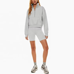 Sudadera de algodón y poliéster con cuello de media cremallera y hombros caídos de calidad superior al por mayor y sudaderas con capucha transpirables antiarrugas para mujer - Product Image 3