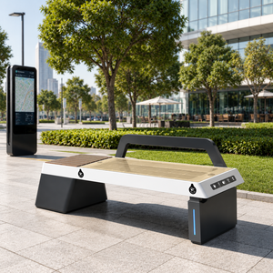 Panchina Solare Intelligente da <span class=keywords><strong>Esterno</strong></span> con Ricarica Wireless e USB, Seduta Multifunzionale per Parchi a Tema e Attrazioni - Product Image 2