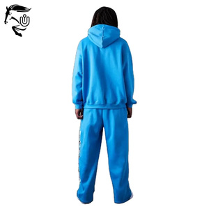 Vente en gros de survêtements pour hommes 100% coton à double épaisseur avec logo personnalisé sweats à capuche surdimensionnés avec pantalon de survêtement design à épaules tombantes - Product Image 2