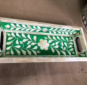 Plateau décoratif rectangulaire grand format en os incrusté fait main de qualité supérieure pour mariage, restaurant, service de café, usage domestique - Product Image 3