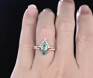 Anillo de boda de ágata verde musgo en forma de pera de fabricación Vintage más Popular, anillos de regalo de Plata de Ley 925 PARA EL Día de San Valentín - Product Image 4