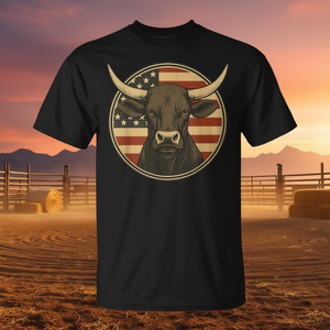 เสื้อยืดวินเทจลายวัวกระทิงตะวันตกพร้อมธงชาติอเมริกัน สไตล์เรโทร เสื้อผ้าสำหรับโปรโมชั่น - Product Image 3