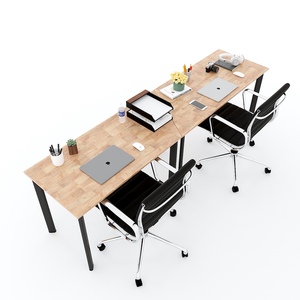 245x60cm Rubber Wood Minimalist <b>Office</b> Furniture Set of 2 Interconnected Trapezoidal <b>Tables</b> HBLG030 - Product Image 1