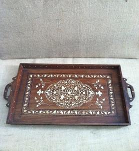 Plateau de service en bois naturel de haute qualité incrustation de nacre pour vaisselle de fête arabe en gros du Vietnam - Product Image 1