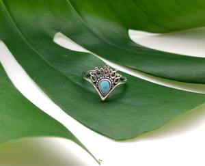 Anillo clásico de plata maciza 925, joyería para mujer, Plata de Ley 925, piedras preciosas Larimar, estilo bohemio, anillo hecho a mano, Regalo para mamá - Product Image 4