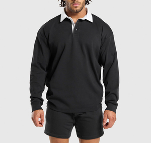Camiseta de Rugby Personalizada, Transpirable, de Algodón Grueso, Estampada, de Gran Tamaño, con Patrón Sólido, Jersey Térmico de Manga Larga con Botones, Corte Cuadrado, Estilo Gótico - Product Image 1