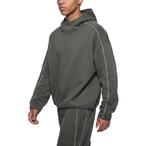 Sweat à capuche unisexe en molleton avec passepoil et fermeture éclair, style hip-hop uni, écologique, 100 % coton, taille XL - Product Image 6
