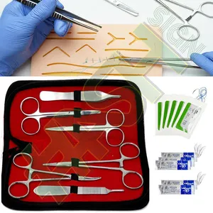 Kit de prática de sutura com almofada de sutura de silicone, com ferdas pre-cortadas para cirurgia com ferramentas de sutura para estudantes médicos