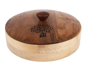 Boîte à épices arbre de vie en bois de hêtre et de sheesham Masala Dani pour 7 récipients à épices conteneur à épices avec cuillère boîte à masala en bois - Product Image 1
