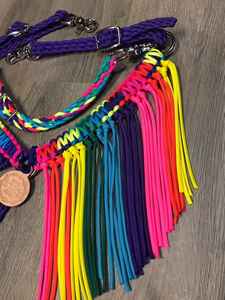 Collier de poitrine et tête à franges arc-en-ciel ensemble de punaises de cheval équestre en cuir de vachette véritable ensemble de punaises de cheval de luxe - Product Image 2