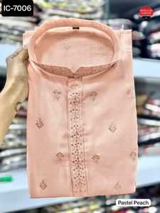 Designer indien à la mode à manches longues miroir travail Kurta et Churidar pyjama ensemble bouton col motif Bollywood mode pour hommes - Product Image 4