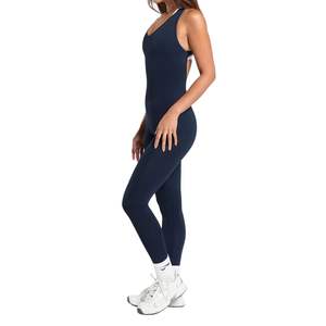 Combinaison de yoga extensible pour femmes en gros personnalisée, séchage rapide, ajustée, sans manches, dos nu, tenue de sport avec tissu antibactérien - Product Image 2