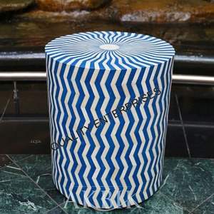 Tabouret rond en os incrusté, fait main, moderne, durable et écologique pour le salon - Product Image 2