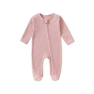 New Design Waffle Pure Color <b>Baby</b> Romper Soft Breathable Long Sleeve <b>Baby</b> Rompers Zipper <b>Baby</b> Pajama - Product Image 3