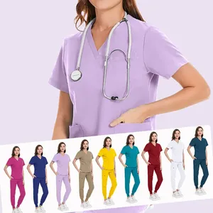 Women's Medical Scrub Sets V-Neck Short Sleeve Uniforms Cotton Polyester Woven Hospital Wear <b>Multiple</b> <b>Colors</b> Available - Product Image 1