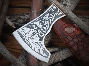 ขวานเหล็กดามัสกัสเกรดอุตสาหกรรมแบบทำมือสำหรับการผจญภัยกลางแจ้งขวานไวกิ้งแกะสลักด้วยมือ - Product Image 3