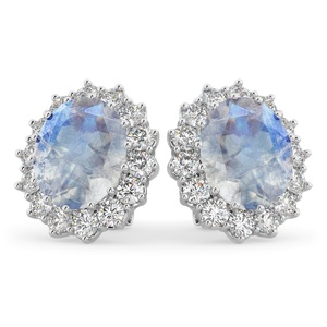 Nueva llegada Centro piedra lunar piedra preciosa redonda envolvente pequeños diamantes forma ovalada 14K oro sólido joyería personalizada Stud pendientes - Product Image 1