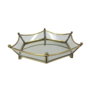 Plateau de miroir perforé rond décoratif gris lavage verre et plateau en laiton décoration de la maison maison noël décoratif fer Design - Product Image 1