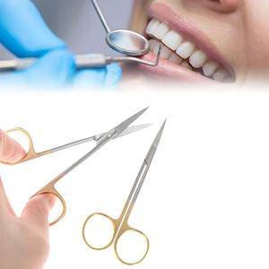 Tijeras Quirúrgicas Dentales con Mango Curvo Chapado en Oro, Tijeras Oftálmicas, Herramientas de Disección Médica para Dentistas - Product Image 1