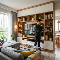 Meuble TV mural moderne et minimaliste en bois massif, centre de divertissement modulaire personnalisé, grande capacité, respectueux de l'environnement, pour salon