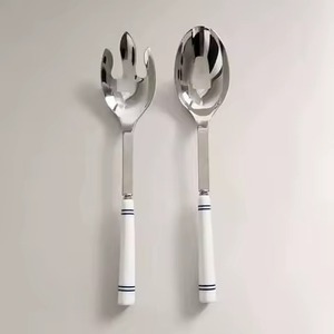 Juego de utensilios de servidor de ensalada de diseño fabuloso con mango de resina redondo LARGO DE Metal pulido a mano de acero inoxidable de lujo - Product Image 1