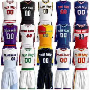 Ensemble de maillot de basket-ball réversible respirant à séchage rapide imprimé par sublimation personnalisé avec broderie - Product Image 2