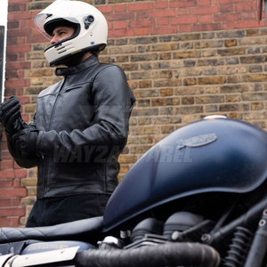 % แจ็กเก็ตมอเตอร์ไซค์หนังระบายอากาศได้ดีสำหรับผู้ชายเลือกสีและโลโก้ได้ตามต้องการ - Product Image 3