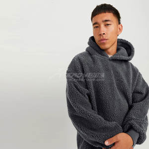 Wholesale Men's Winter Half Zip Pullovers with <b>Sherpa</b> Pocket Hood Thick Soft Fleece Custom Logo Warm Blank <b>Hoodies</b> Solid Pattern - Product Image 1