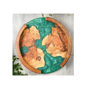 Plateau de petit-déjeuner carré en bois et résine, plateau de service moderne personnalisé pour le petit-déjeuner et les collations - Product Image 5