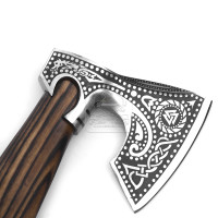 Hache Viking forgée à la main Damascus Deal DD-VikingAxe-102, Tomahawk des Nordmen, pour le camping et la chasse, manche en bois, hache de 12 pouces en acier chromé