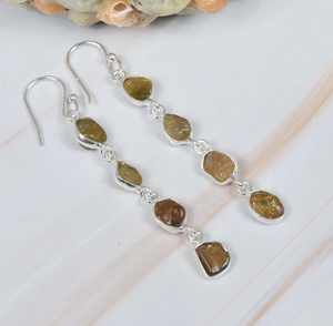 Tourmaline jaune rugueuse 925 en argent Sterling pierre précieuse naturelle crochet boucle d'oreille bijoux faits à la main octobre pierre de naissance cadeau pour anniversaire - Product Image 2