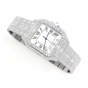 Reloj Unisex de Lujo, Cuadrado, de Acero Inoxidable, con Cristales de Cuarzo, Esfera de Cristal, Diamantes Moissanite, Estilo Hip Hop - Product Image 3