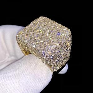 Anillo de moissanita de lujo con incrustaciones de diamantes, chapado en oro de 14k, plata de ley 925, joyería de fiesta estilo hip hop para hombres y mujeres - Product Image 5