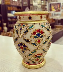 แจกันดอกไม้หินอ่อนงานฝีมือสมัยใหม่ แกะสลักและลงสีได้ตามต้องการ แจกันตั้งโต๊ะสำหรับตกแต่งบ้านและเป็นของขวัญ - Product Image 1